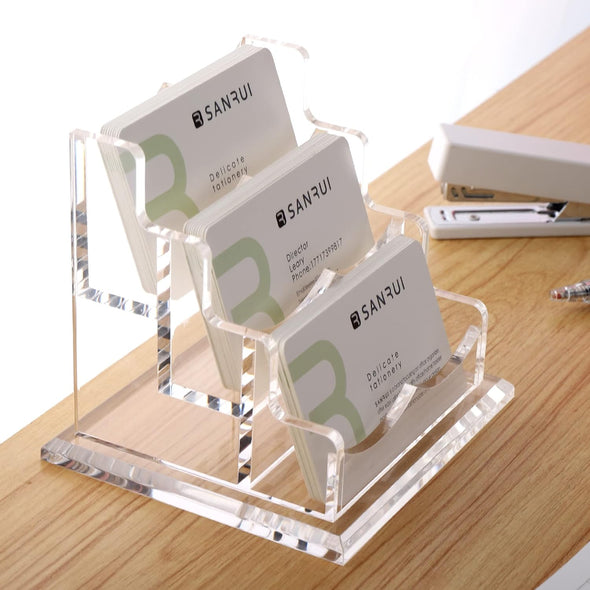 Business Card Holder Display for Desk, Clear Acrylic Cards Organizer 3 Tier 3 Slots, Business Card Stand for Men and Women 1 Pack (3 Slots) 3Slots…