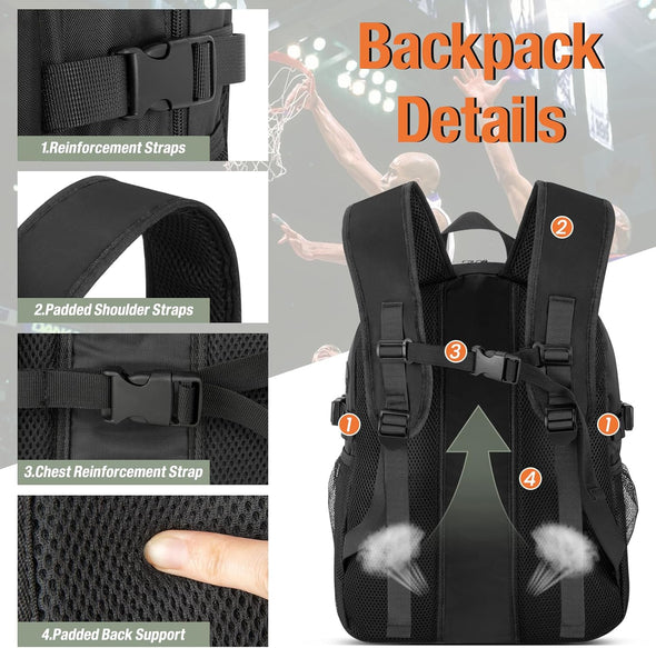Basketball Backpack Basketball Equipment Bag with Ball and Shoe Compartment, Soccer Backpack Volleyball Backpacks