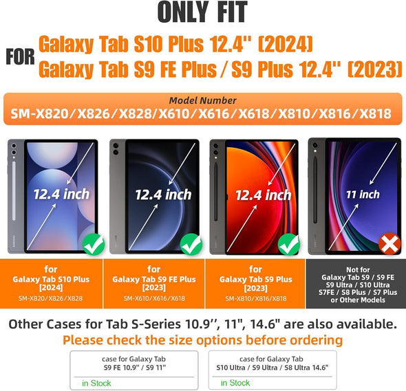 SEYMAC Stock Case for Samsung Galaxy Tab S10 Plus/ S9 FE Plus/ S9 plus 5G Tablet 12.4'' Case with Screen Protector Pencil Holder [360 Rotating Hand Strap] &Stand, Drop-Proof, Black1