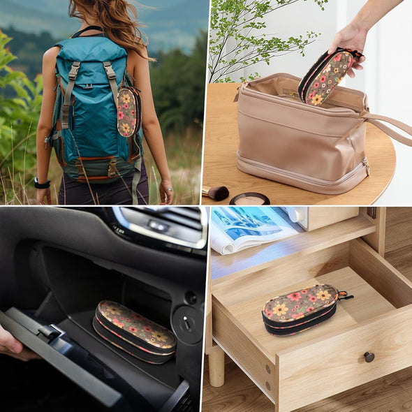 Double Eyeglasses Case Soft Portable Zipper Sunglasses Pouch with Keychain Clip for Men Women