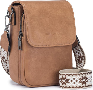POIUGOYA Small Crossbody Bags for Women Trendy,Leather Triple Compartment Cell Phone Crossbody Wallet Purses with Card Slots