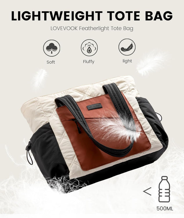 LOVEVOOK Tote Bag for Women, Puffer Bag and Work Bags with Zipper for Travel, Daily, School, Quilted Nurse Shoulder, 2Pcs
