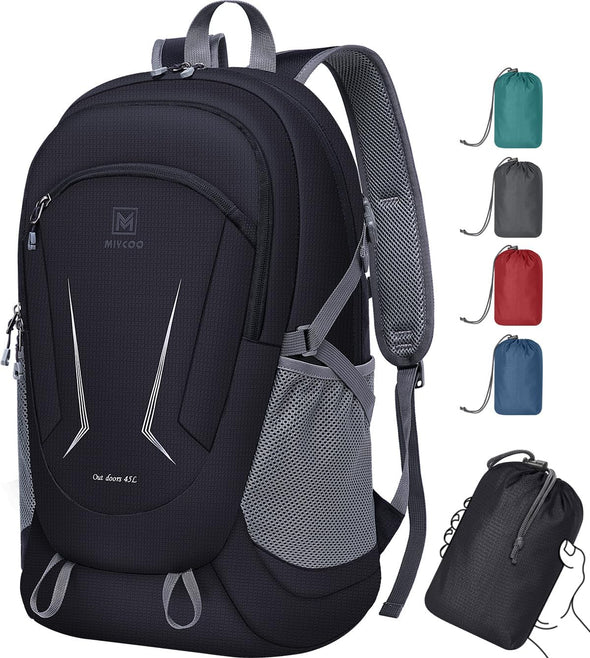 MIYCOO Backpack - Ultra Lightweight Packable Backpack for Travel Camping, 45L Hiking Back Pack Waterproof Foldable Daypack for Men Women Black