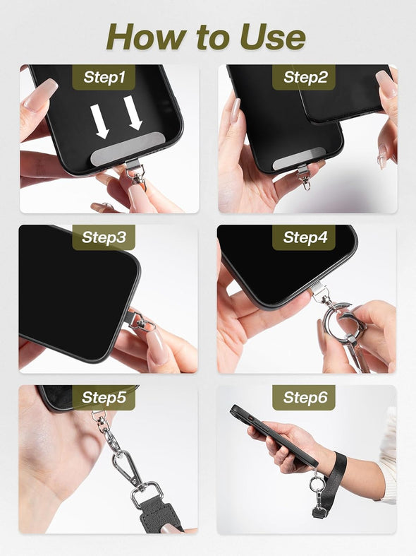 Clip and Go Strap for Phone with Wallet Crossbody Phone Lanyard Adjustable and Detachable RFID Wristlet Wallet with ID Window and Zipper, Black