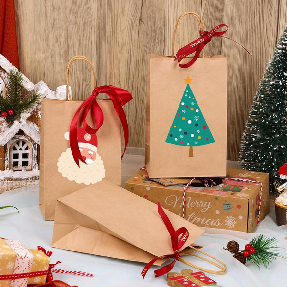OUTUXED 60Pcs Small Gift Bags, 5.25X3.2X8In Brown Paper Bags with Handles Bulk for Gift, Shopping, Birthday, Wedding, Business Party (Kraft)