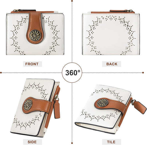 Small Wallet for Women Bifold RFID Blocking Card Holder Leather Wallets with Zipper Coin Pocket