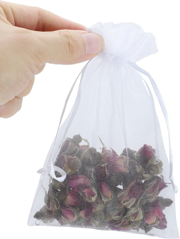 Kslong 100PCS Small Mesh Bags Drawstring 3X4,Sheer Organza Bags Drawstring for Jewelry, Mesh Party Wedding Favor Bags for Small Business,Candy,Bracelet Packaging,Empty Sachet Bags (White)