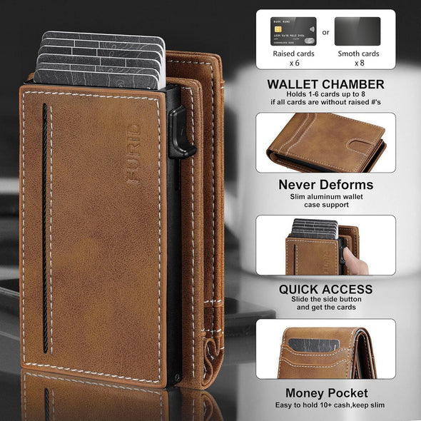 Furid Card Wallet for Men Slim: Smart Wallet - Rfid Minimalist Front Pocket with ID Window Pop up Wallet Gift for Male