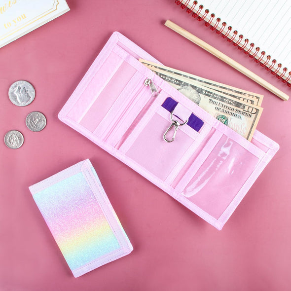 RFID Kids Wallets for Girls, Little Girls Wallet for Kids, Cute Wallet for Teen Girls, Toddler Wallet for Girls with Magic Sticker, Teen Girl Wallet with Coin Pocket (Rainbow Glitter 01)