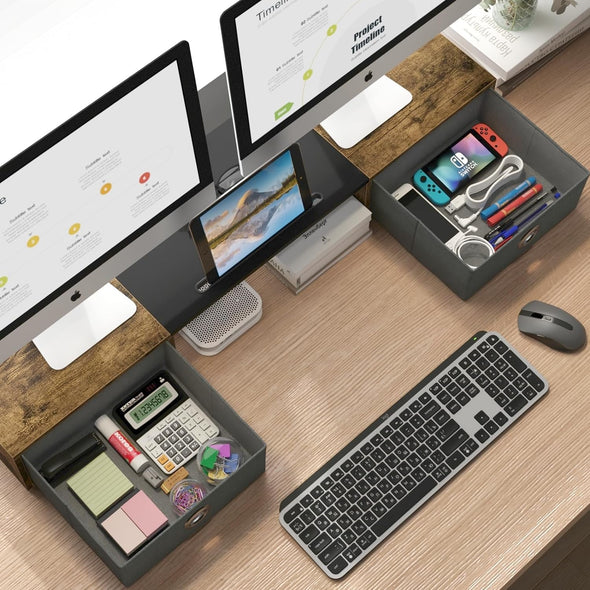 WESTREE Dual Monitor Stand Riser with Two Drawers, Extra Large Storage for 2 Monitors, Desktop Oraganizer Computer,Laptop,Screen,Printer,Tv