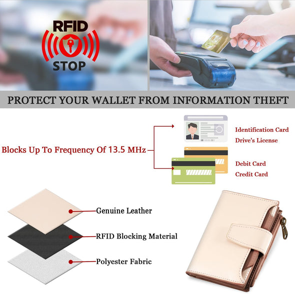 Small Wallet Women RFID Blocking Soft Leather Bifold Compact Card Holder Wallet for Women with Zipper Coin Pocket 4 ID Window