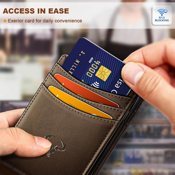 BULLIANT Slim Wallet for Men 12Cards,Easy Leather Wallet Card Holder Money Clip with Simplified Bill Folder&Magnetic Closure -RFID Blocking