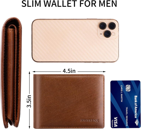 Leather Wallets for Men, Genuine Leather Mens Wallets Bifold Rfid Blocking with 2 ID Windows