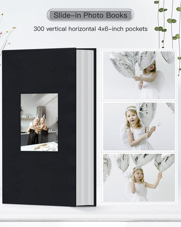 Popotop Photo Album 4X6-300 Photos Linen Cover Photo Books with 300 Horizontal Pockets,Slip-In Picture Albums for Family Wedding Anniversary Baby Vacation Pictures