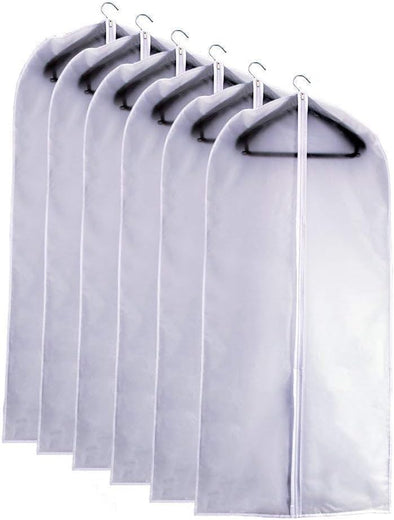 Hanging Garment Bags Cover 24''X48'' Lightweight Clear White Suit Protector Cover Bag (Pack of 6) with Study Full Zipper for Suit Clothes Storage Closet
