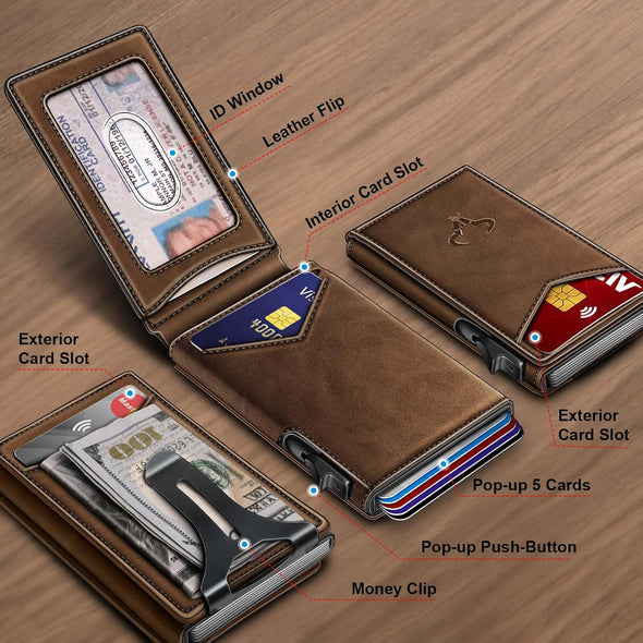 BULLIANT Men Wallet,Money Clip Wallet Slim for Gift Men 9Cards-Metal Credit Card Case in Magnetic Leather Flip
