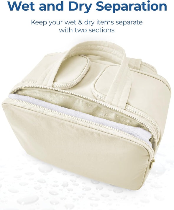 BAGSMART Travel Toiletry Bag, Lightweight Large Wide-Open Travel Bag for Women, Puffy Cosmetic Makeup Bag Organizer with Handle for Accessories,Essentials, Toiletries, Green