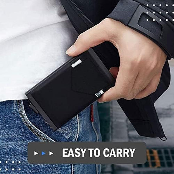 YESIIW Ultra-Slim Wallet for Men - Pop up Card Holder Mens Wallet with RFID Protection Minimalist Metal Wallets Billeteras De Hombres Gifts for Men Dad Husband Boyfriend Black