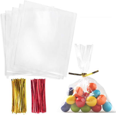 Cello Cellophane Treat Bags,5X7 Inches Clear Cellophane Bags 200 Pcs OPP Plastic Treat Bags with 200 Twist Ties for Gift Wrapping,Packaging Candies,Dessert,Bakery, Cookies, Chocolate,Party Favor