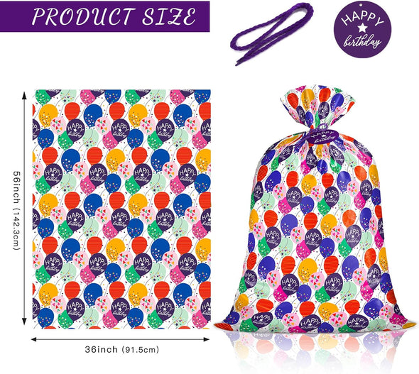 WRAPAHOLIC 56" Large Birthday Plastic Gift Bag - Colorful Balloon with Confetti Design for Kids Birthdays, Parties or Celebrating - 56" H X 36" W