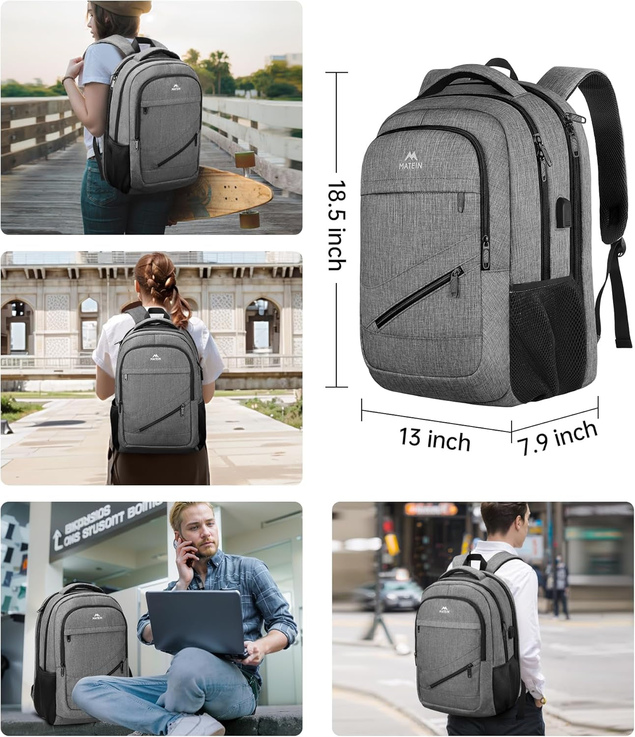 NTE Travel Laptop Backpack, Gray, Gray / 17'' NTE Travel Laptop Backpack, Gray, Gray / 17''