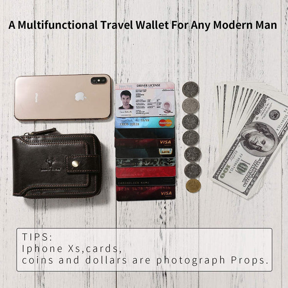 MING CLAN Zipper Wallet Men RFID Blocking Leather Flap ID Window Zip Coin Pocket Bifold Credit Card Wallets -Big Capacity for Travel