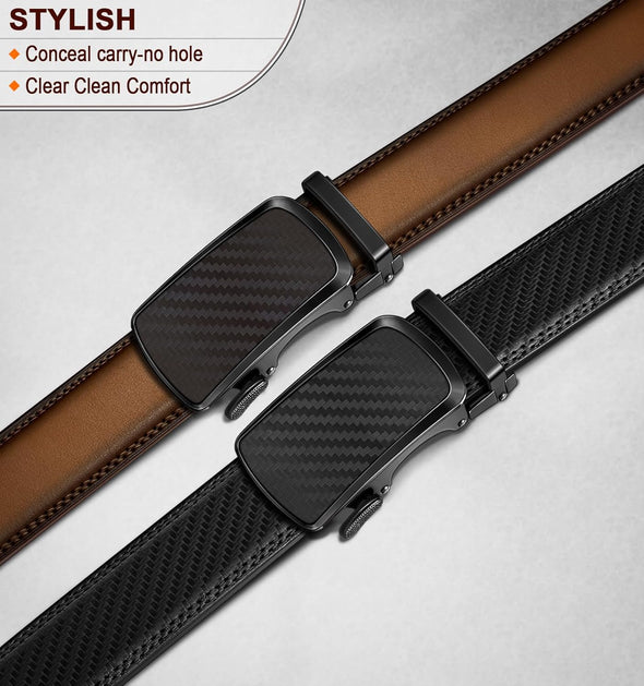 BULLIANT Men'S Ratchet Belt 2 Pack-Click Leather Belt Adjustable for Men Gift 1 3/8-Cut for Perfect Fit