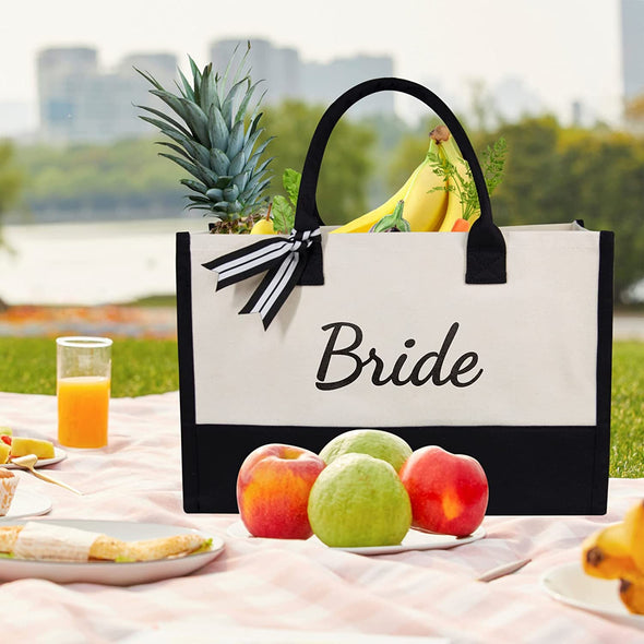 Topdesign Canvas Tote Bag, Bridal Shower Gifts for Bride, Wedding Bachelorette Bride Gifts Shoulder Bag