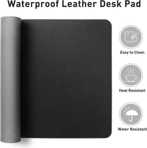 Aothia Leather Desk Pad Protector,Mouse Pad,Office Desk Mat, Non-Slip PU Leather Desk Blotter,Laptop Desk Pad,Waterproof Desk Writing Pad for Office and Home (Black,31.5" X 15.7")