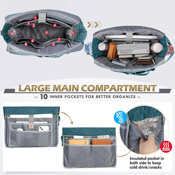 RAINSMORE Teacher Tote Bag 15.6 Inch Laptop Bag for Women Work Bags Laptop Tote Nurse Bag Professional Computer Messenger with Insulated Pocket, Laptop Briefcase for Office, College, Nursing, Teal