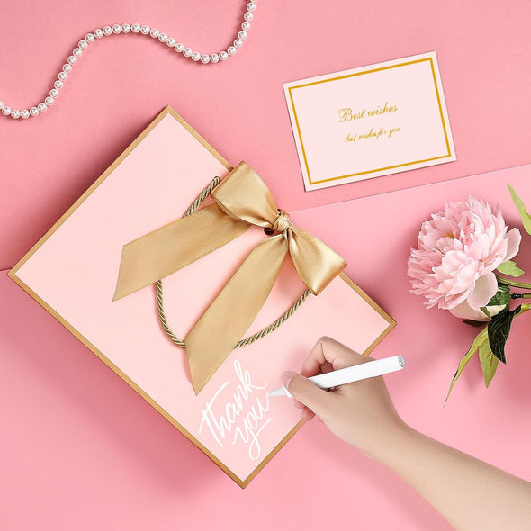 JMANNI Gift Bags, 1PCS Gift Bags Large with Ribbon and 1 Greeting Cards 2 Tissue Paper, Portable Paper Gift Bag with Handles, Birthday Gift Bags,Present Bags for Wedding Party Mothers Day. 12.6''X9.84''X4''(Pinkgolden)