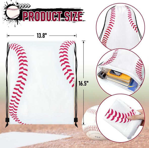14 Pcs Drawstring Bags Softball Baseball Basketball Football Goodie Favor Bags Cinch Bag Sackpack for Sports Teams (Baseball)