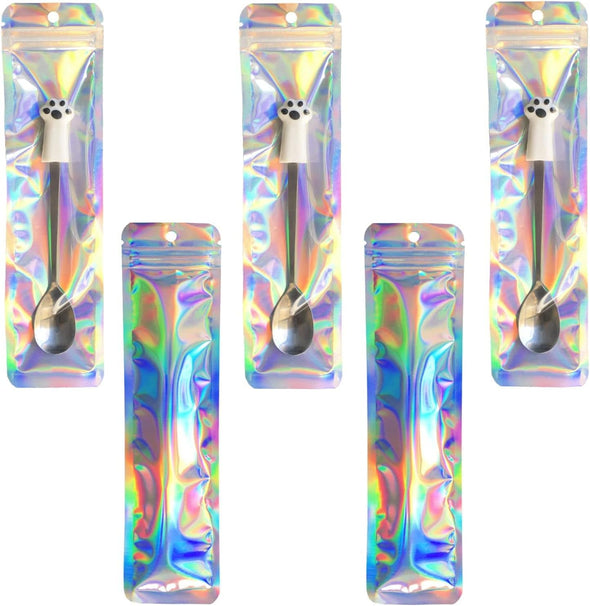 100Pcs Holographic Packaging Bags Resealable Smell Proof Bags Pen Packaging for Bead Pens Small Business 2.4X9 Inch Party Favor Food Storage