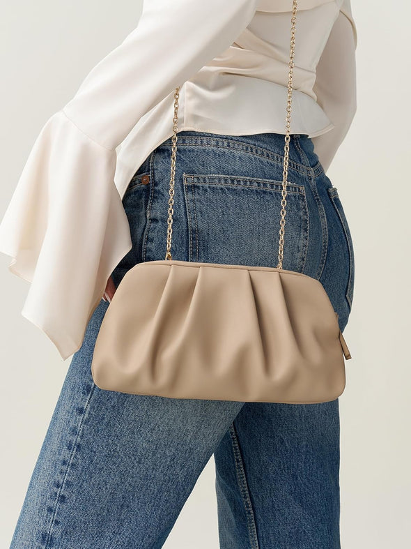 SWEETV Dressy Vegan Leather Clutch Purse for Women Formal, Soft Pleated PU Evening Clutch for Weddings, Proms, Cocktail-Gemma