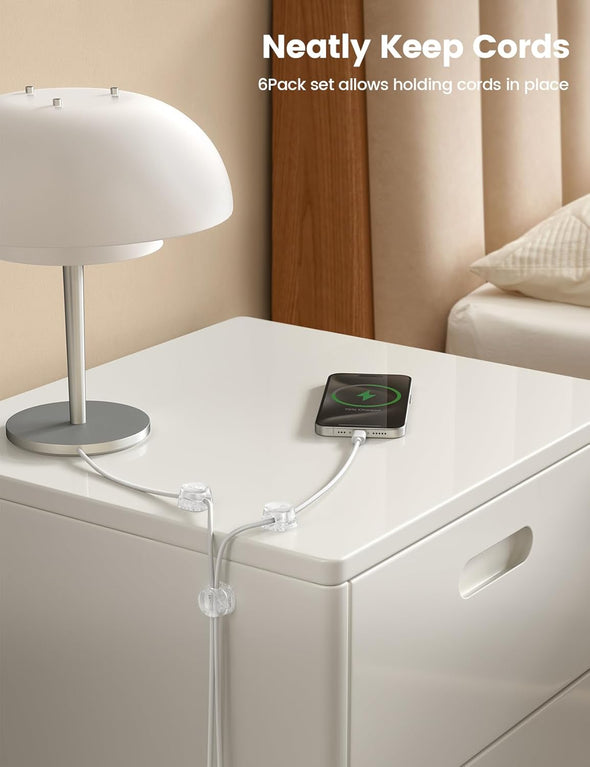 6Pack Cord Organizer, Desk Accessories - Lamicall Clear Desktop Cord Management, Mother'S Day for Mother, Office Workspace Organizer Accessories, Nightstand Wire Keeper Desk Decor, Office Must Haves