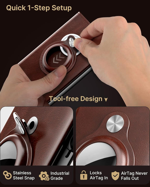 Mens Wallet Card Holder for Airtag: Leather Smart Wallet for Men Compatible with Apple Air Tag, RFID Blocking, Slim, Minimalist - 9-14 Card Capacity | ID Window | Cash Slot (Brown)