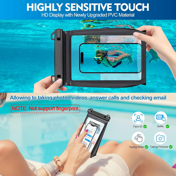 Large Floating Waterproof Phone Pouch [With Sealing Strip], Cell Phone Dry Bag for Iphone 16 15 14 13 12 Pro Max Galaxy Google All Devices, Float Waterproof Bag for Beach Vacation Black