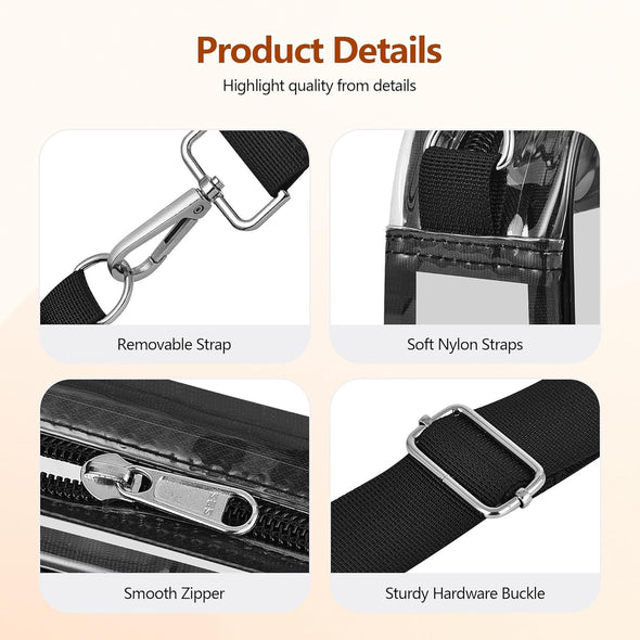 Bagenius Clear Bag for Stadium Events Clear Purse with Removable Strap Transparent Bag for Concert and Sport Events