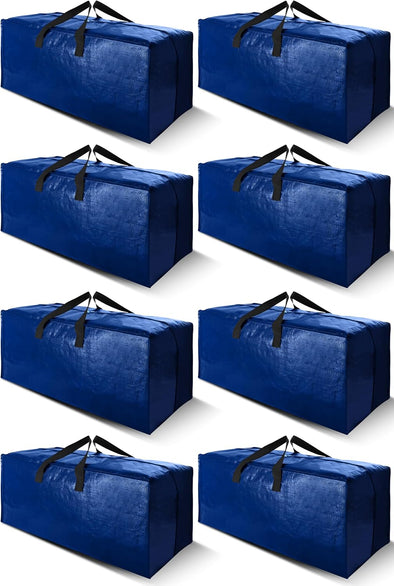 Cosy Family 8 Pack Heavy Duty Extra Large Moving Bags with Backpack Straps - Strong Handles & Zippers, Storage Totes for Space Saving, Fold Flat, Alternative to Moving Box (Set of 8, Blue)
