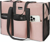 Topdesign Utility Water Resistant Tote Bag with 13 Pockets, Top Zipper Closure & Thick Bottom Support, for Working Women