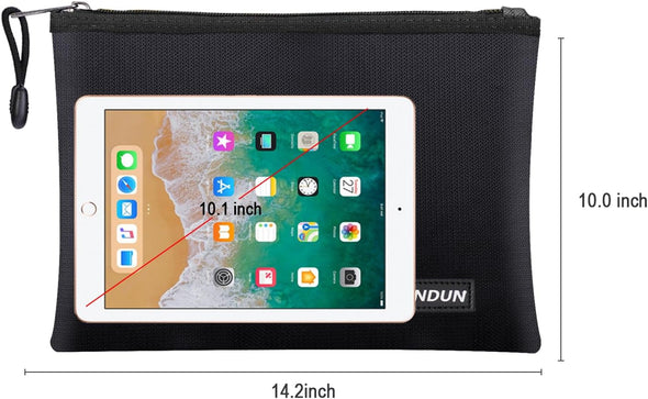 JUNDUN Fireproof Document Bags,14.2”X 10.0”Waterproof and Fireproof Money Bag with Aluminum Foil Lining,Fireproof Safe Storage Pouch with Zipper for Document and Cash，Black