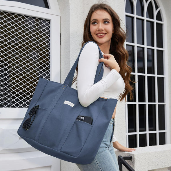 HOMESPON Large Canvas Tote Bag for Women Everything Bag with Pockets and Laptop Sleeve