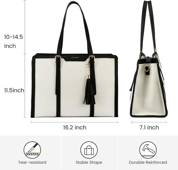 LOVEVOOK 15.6-Inch Canvas Laptop Tote with Clutch for Women - Lightweight, Large Capacity for Work, Travel, School