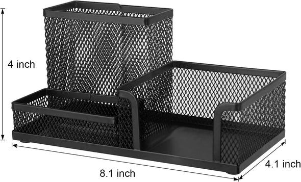 Comix Mesh Pen Pencil Holder Desk Organizer, 3 Compartment Wire Desktop Pen Pencil Cup Caddy Office Supplies Desk Accessories for Home Office School, Black