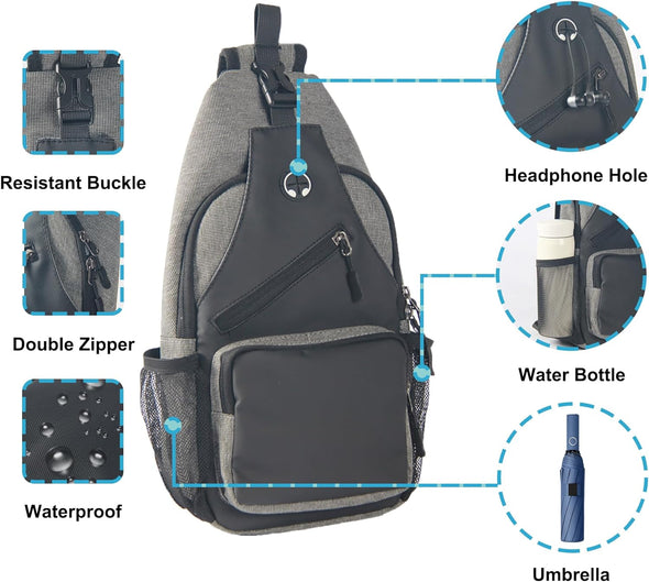 Crossbody Sling Bag for Men with Adjustable Shoulder Strap Shoulder Backpack Chest Bag Travel Hiking Daypacks