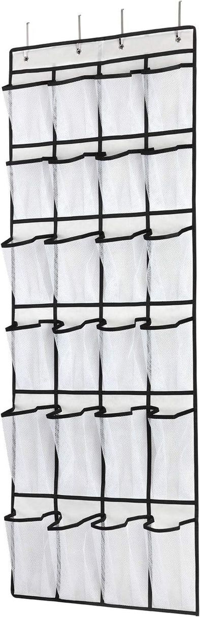 Over the Door Shoe Organizer, Hanging Shoe Organizer with 24 Mesh Large Pockets Door Shoe Rack Organizer for Men Women Kids Hanging Shoe Storage Bag.(White