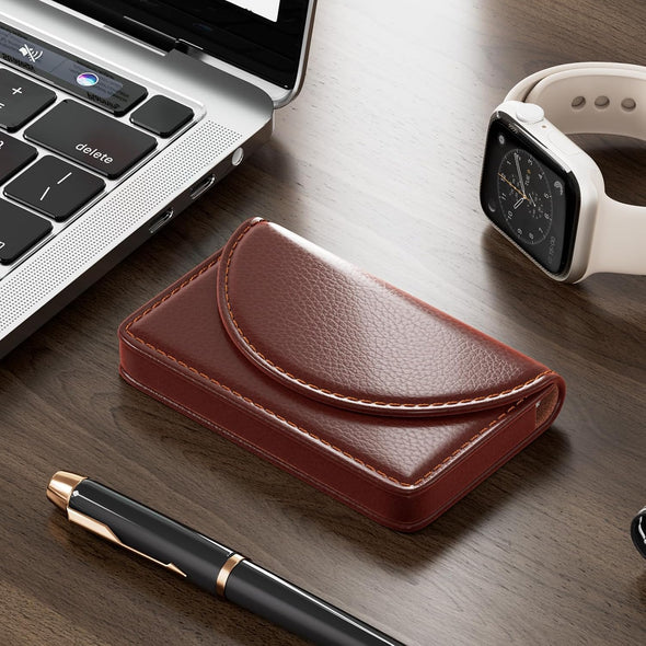 Maxgear Business Card Holder, PU Leather Business Card Case Pocket for Men or Women, Professional Slim Credit Cards Carrier Name Cards Holder Wallet with Magnetic Shut, Coffee
