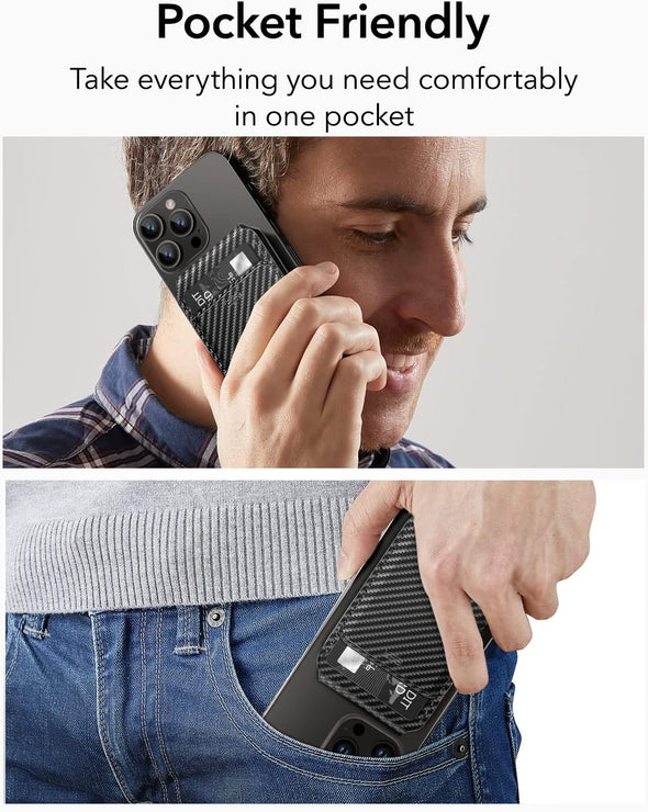 ESR for Magsafe Wallet, Phone Wallet with Adjustable Stand for Iphone 15/14/13/12, Not for Iphone 13/12 Mini, 3 Card Holder, Vegan Leather, Black Carbon Fiber