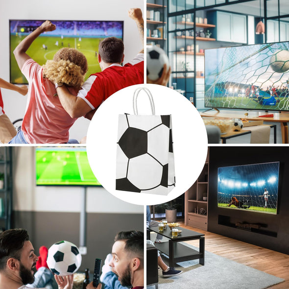 16Pcs Soccer Party Favor Paper Bags, Football Themed Party Gift Bags with Handles Soccer Goodie Bags Treat Candy Bags for Kids Adults Soccer Party Supplies (Style 2)