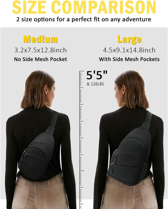 Crossbody Bags for Women, Sling Bag for Men, Small Hiking Backpack anti Theft Lightweight for Outdoors Travel (M, Black)